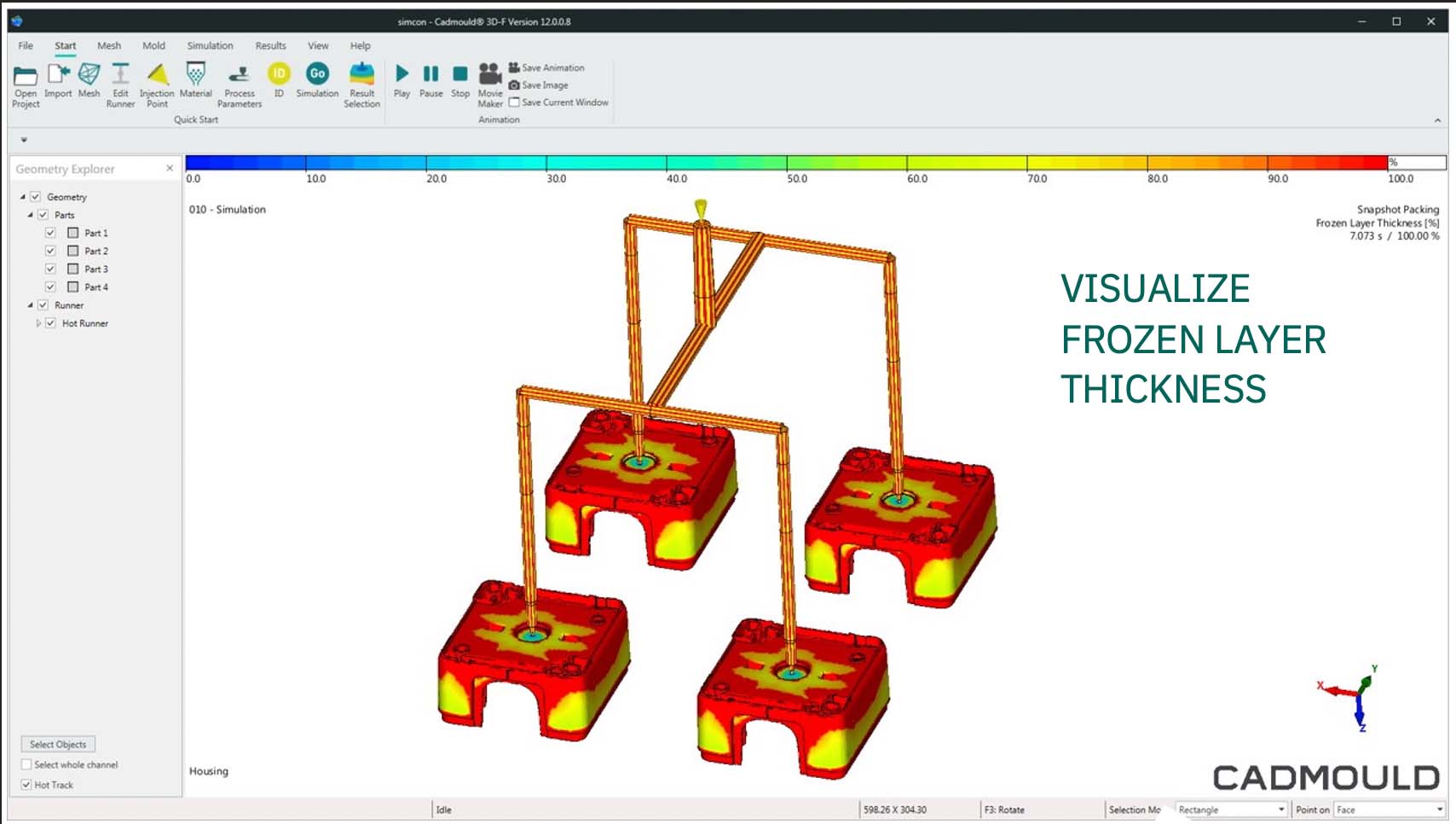 CADMOULD Pack: Visualize frozen layer thickness