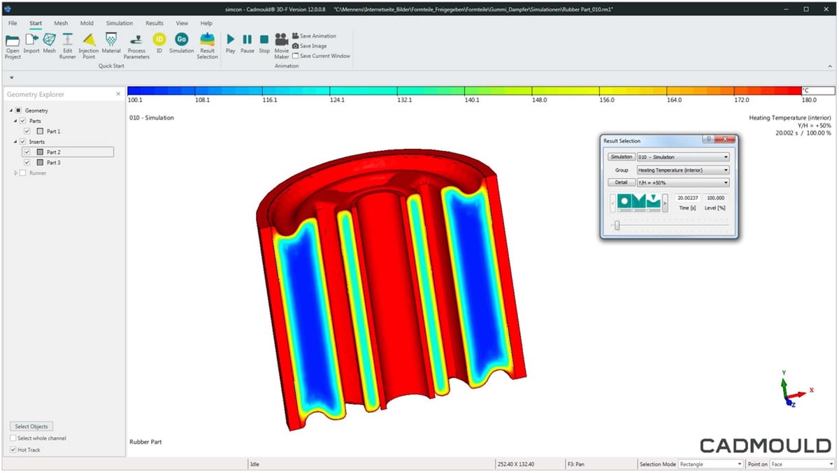 CADMOULD Rubber gibt Informationen über den Temperaturverlauf im Inneren des Bauteils.